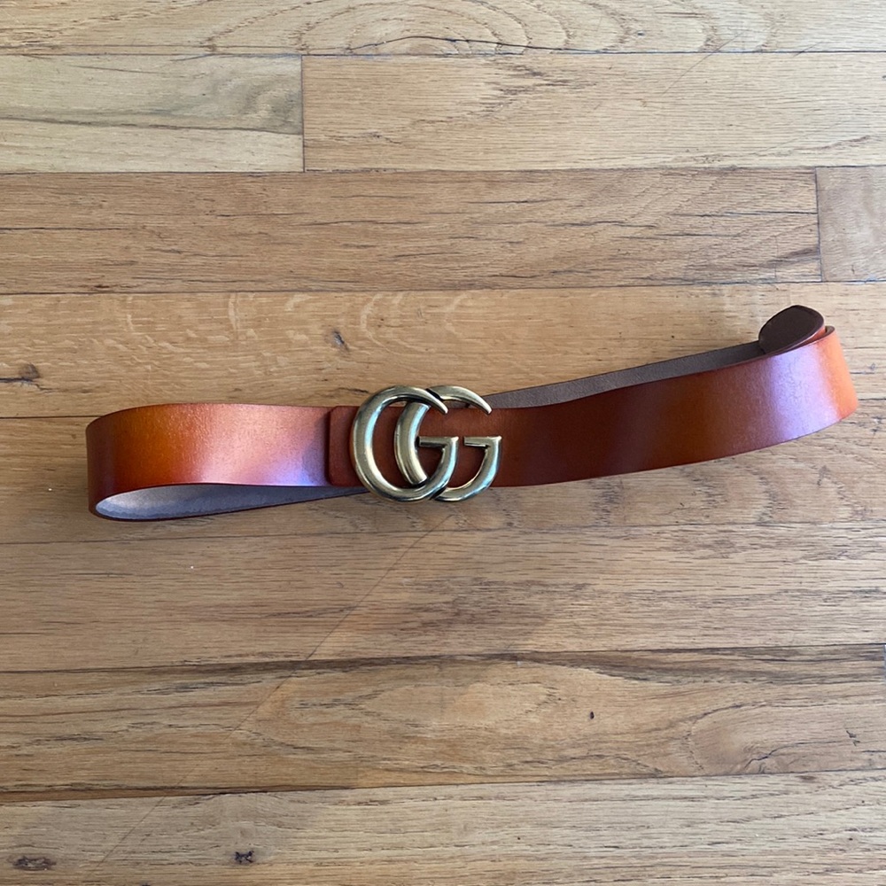 Brown Leather Adjustable Belt with Gold Accent